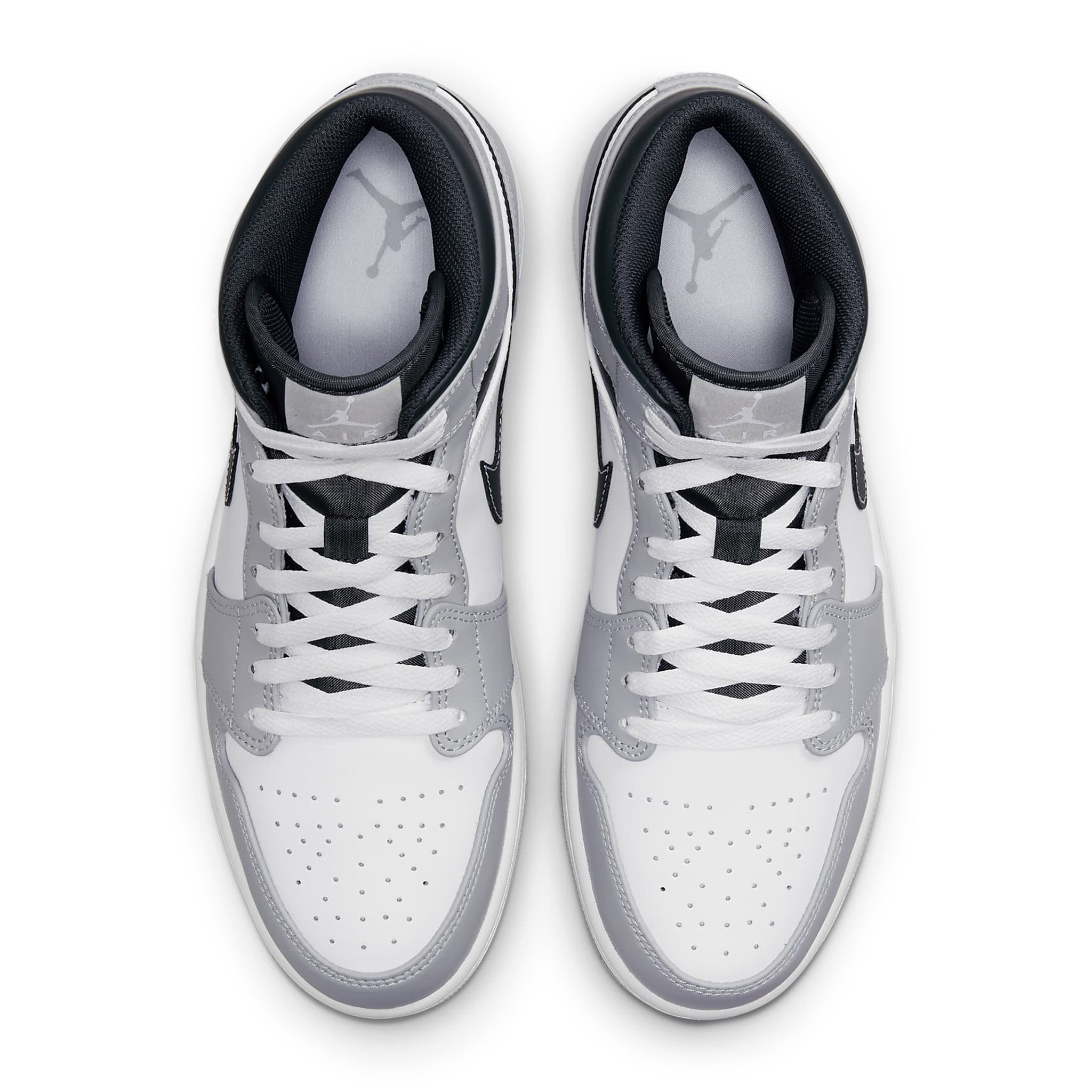 Top down view of Air Jordan 1 Mid Light Smoke Grey Anthracite 554724-078